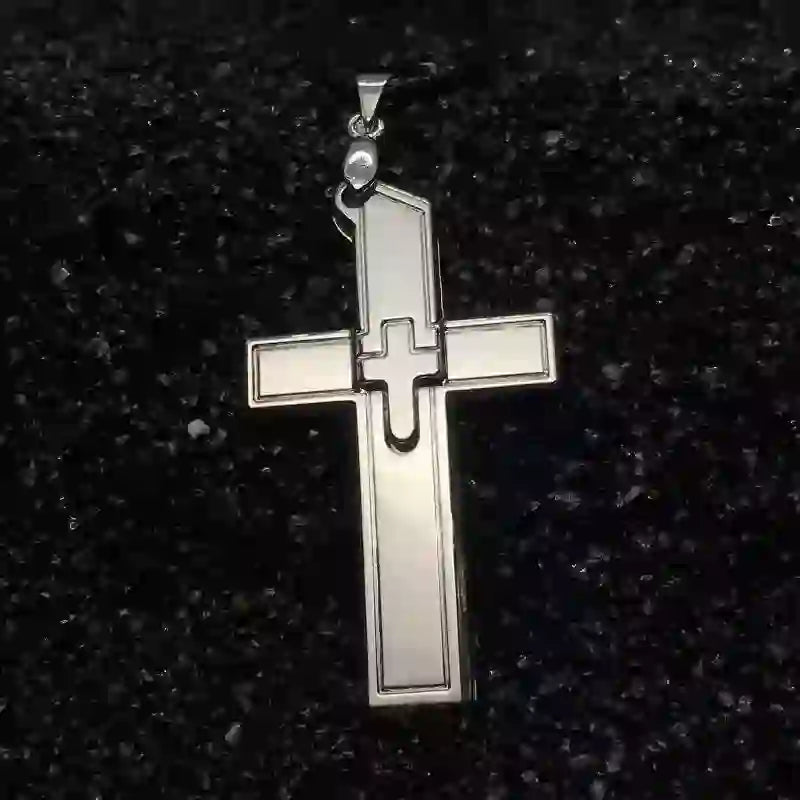 Collana con ciondolo multifunzione a forma di mini croce e coltello nascosto - Argento - image 1