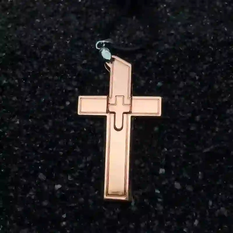 Collana con ciondolo multifunzione a forma di mini croce e coltello nascosto - Oro rosa - image 3