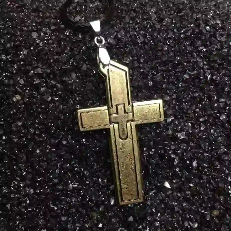 Collana con ciondolo multifunzione a forma di mini croce e coltello nascosto - Bronzo - image 7