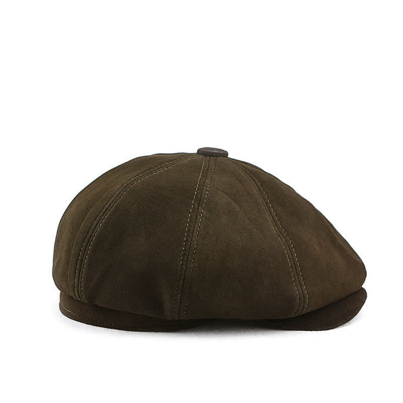 Cappello basco retrò rotondo in pelle scamosciata con trama fine - image 8