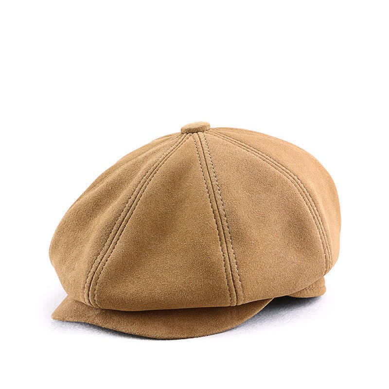 Cappello basco retrò rotondo in pelle scamosciata con trama fine - Marrone chiaro - L (23 1/4"-23 5/8") - image 0