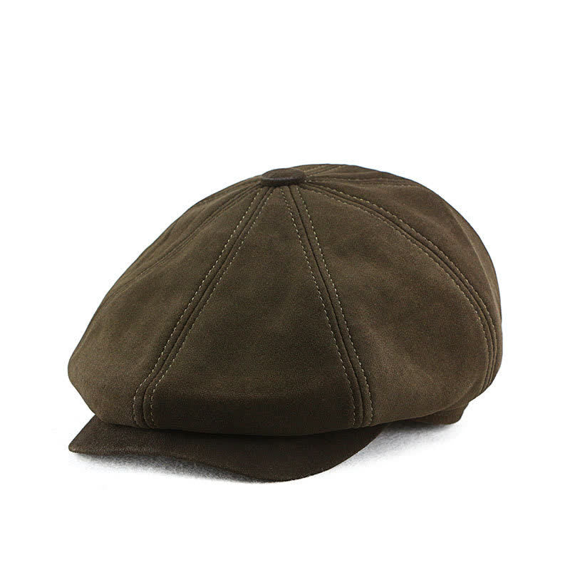 Cappello basco retrò rotondo in pelle scamosciata con trama fine - Marrone scuro - L (23 1/4"-23 5/8") - image 6