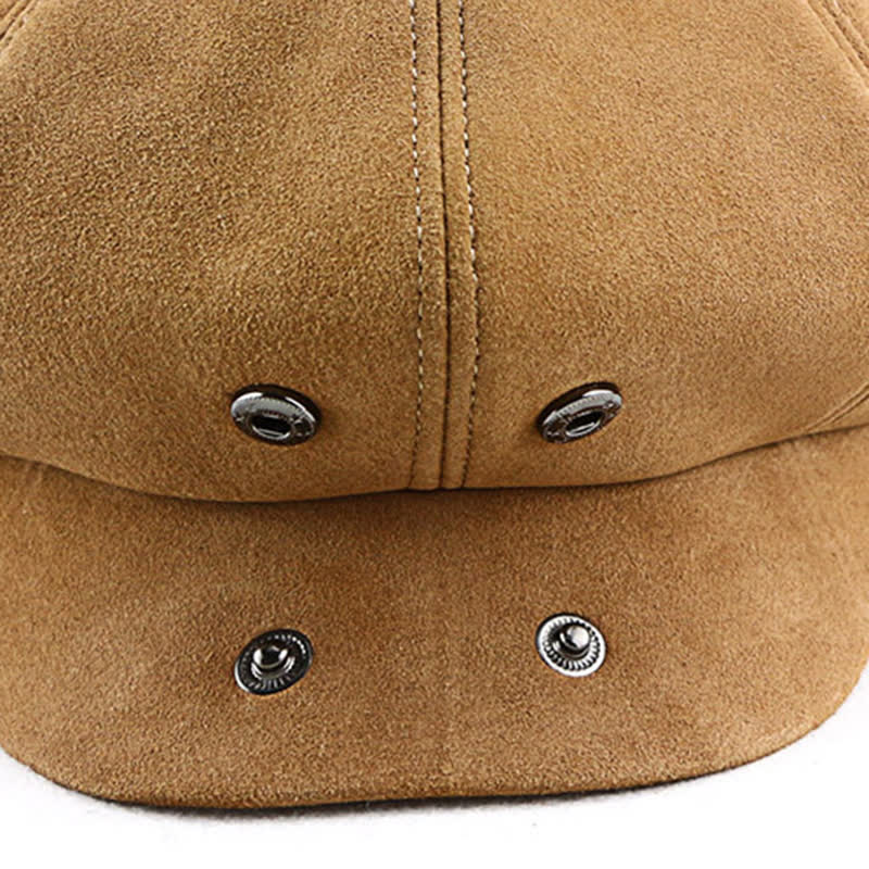 Cappello basco retrò rotondo in pelle scamosciata con trama fine - image 4