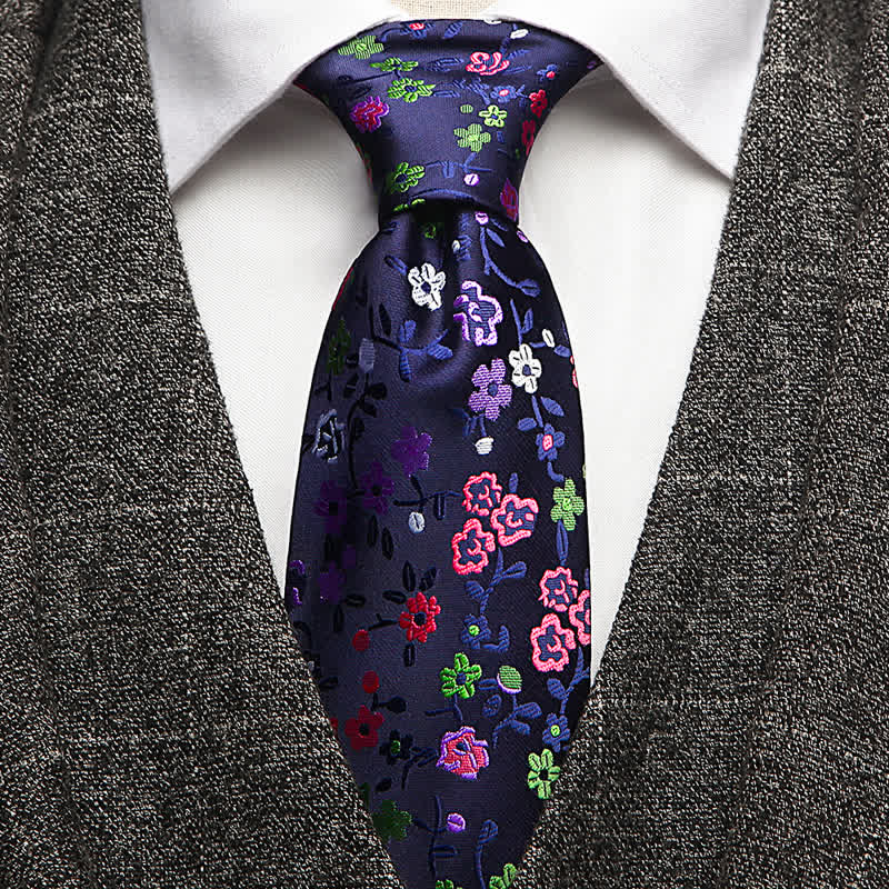 Cravatta floreale con stampa di fiori viola e rosa da uomo - Viola e rosa - image 0