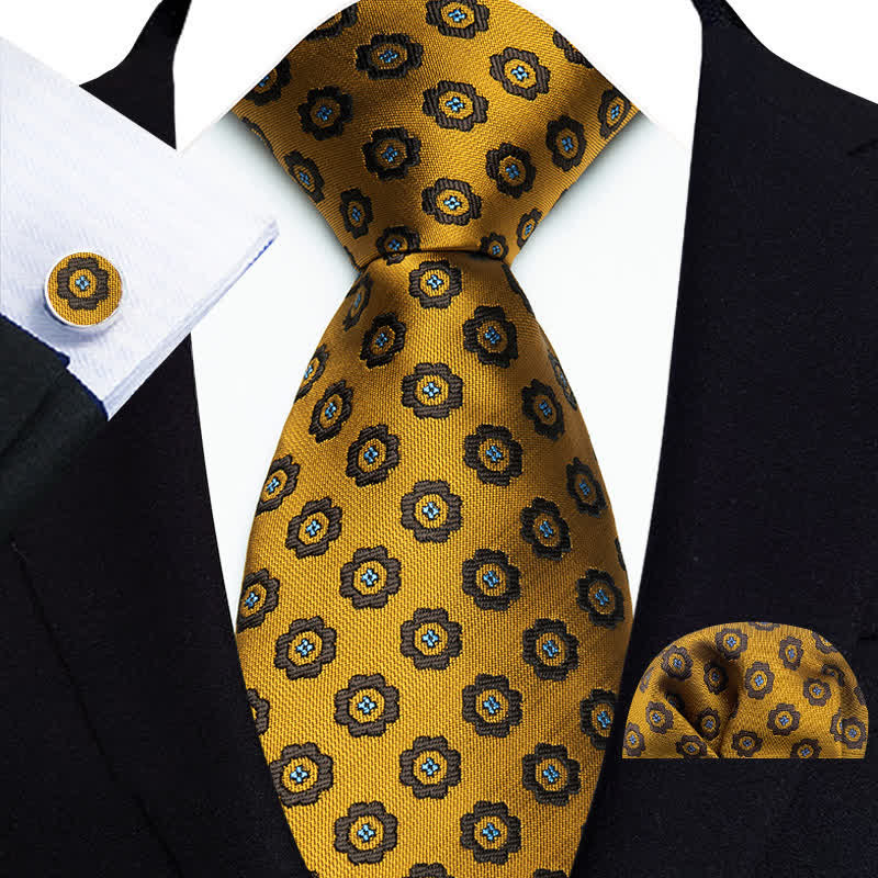 Set di 3 cravatte da uomo con piccoli fiori e pois alla moda - Oro - image 1