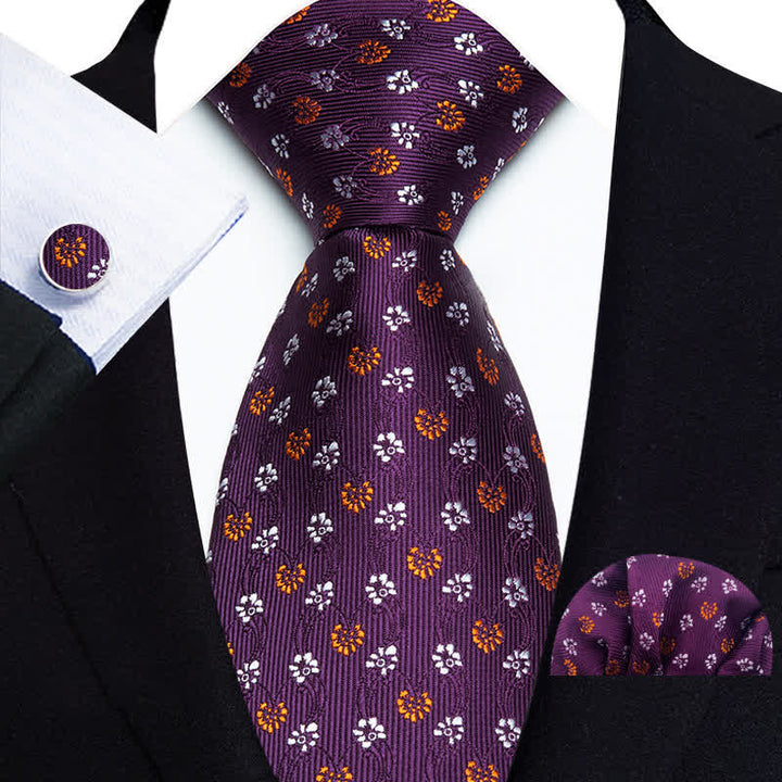 Set di 3 cravatte da uomo con piccoli pois floreali astratti - Viola - image 0