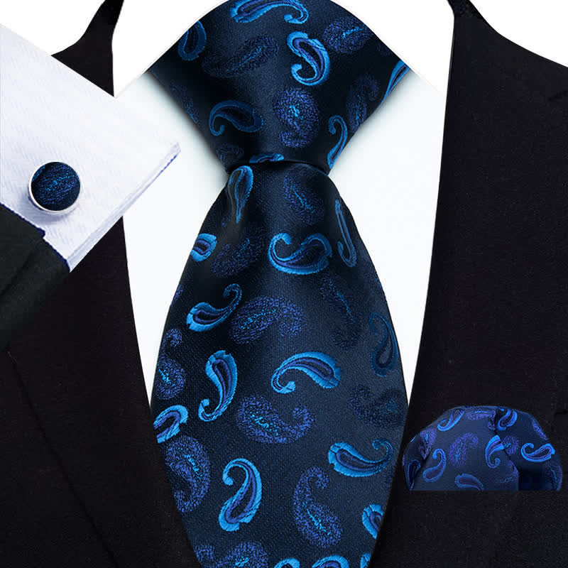 Set di 3 cravatte da uomo eleganti blu royal con motivo Paisley - Blu - image 0