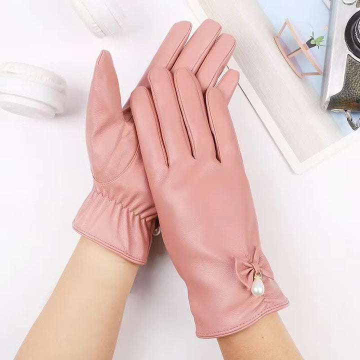 Guanti invernali in pelle di velluto perlato da donna - Rosa - image 6