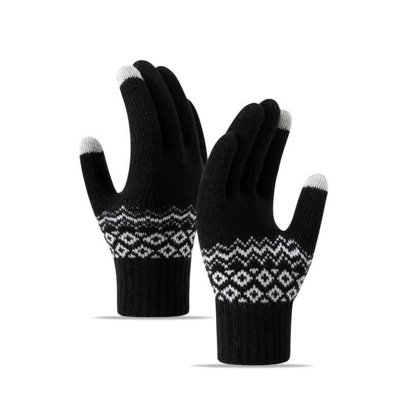 Guanti in maglia di velluto caldo e touch screen con stampa a onde - Nero - image 9