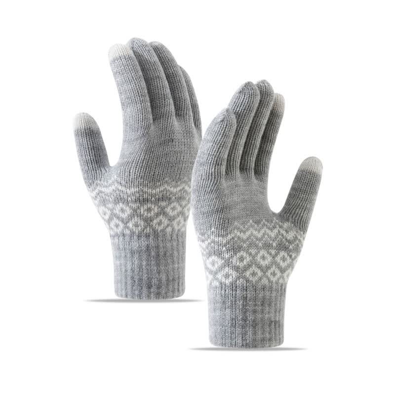 Guanti in maglia di velluto caldo e touch screen con stampa a onde - Grigio - image 0