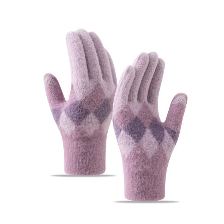 Guanti in maglia di peluche caldo con motivo a rombi colorati - Viola - image 13