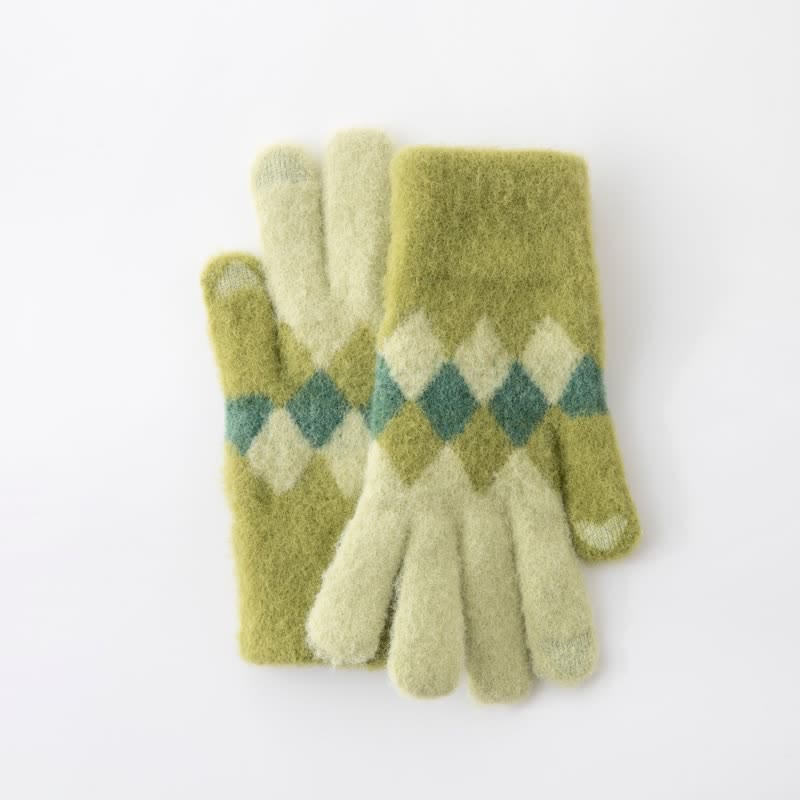 Guanti in maglia di peluche caldo con motivo a rombi colorati - image 1