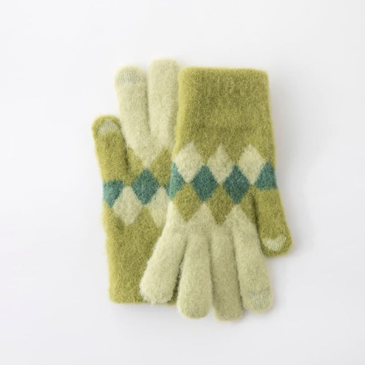 Guanti in maglia di peluche caldo con motivo a rombi colorati - image 1