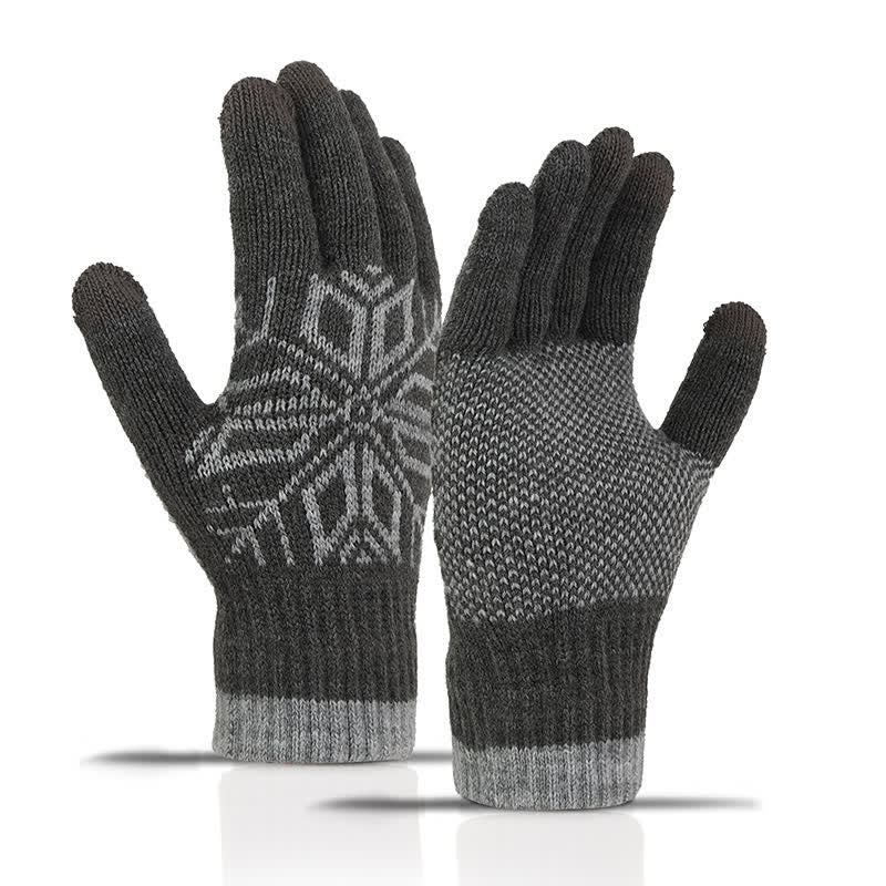 Guanti invernali in maglia spessa con motivo a fiocco di neve - Grigio - image 8