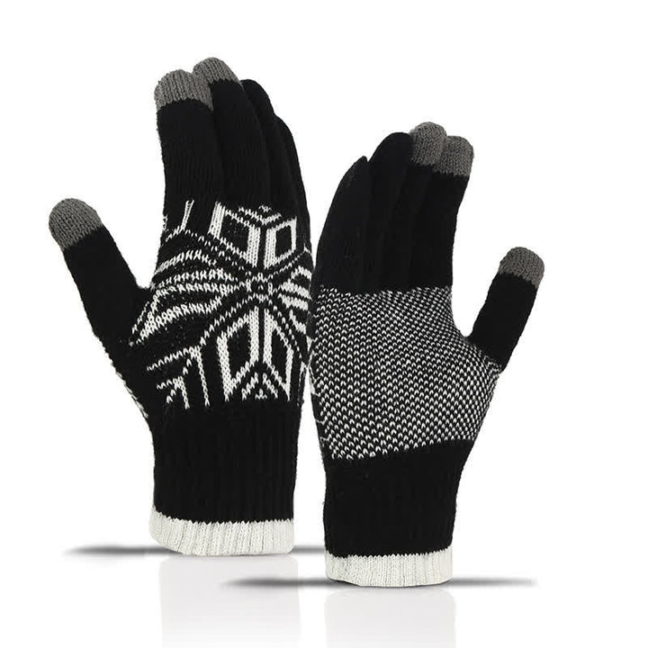 Guanti invernali in maglia spessa con motivo a fiocco di neve - Nero - image 11