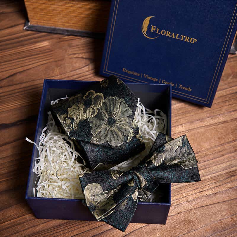 Set di cravatta e papillon floreale verde scuro Night - image 1
