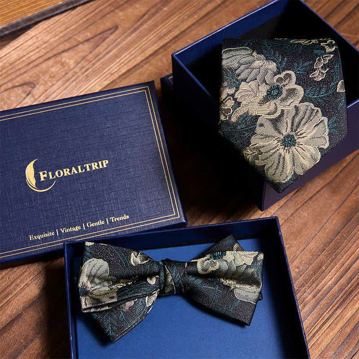 Set di cravatta e papillon floreale verde scuro Night - Pacchetto Set - image 0