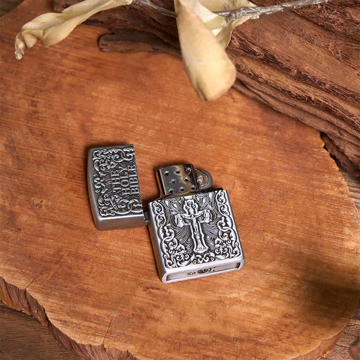 Set di collana con ciondolo a forma di croce e toro Longhorn, accendino della Sacra Bibbia - image 4