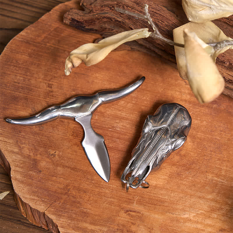 Set di collana con ciondolo a forma di toro con corna di cervo, fibbia a serpente e coltello nascosto fai da te - image 4