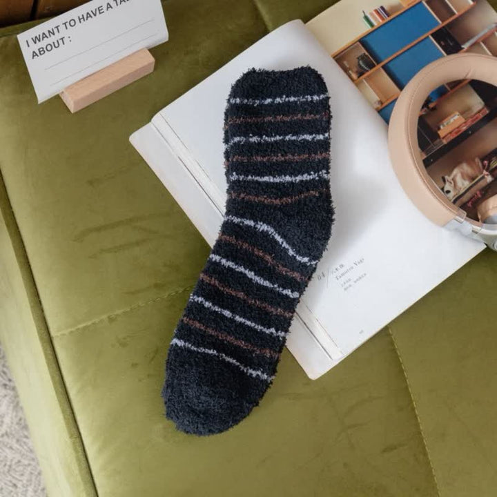 Calzini da notte in pile corallo con strisce bianche da uomo - Nero - 6 paia - Taglia unica (US 6.5 - US 10) - image 12