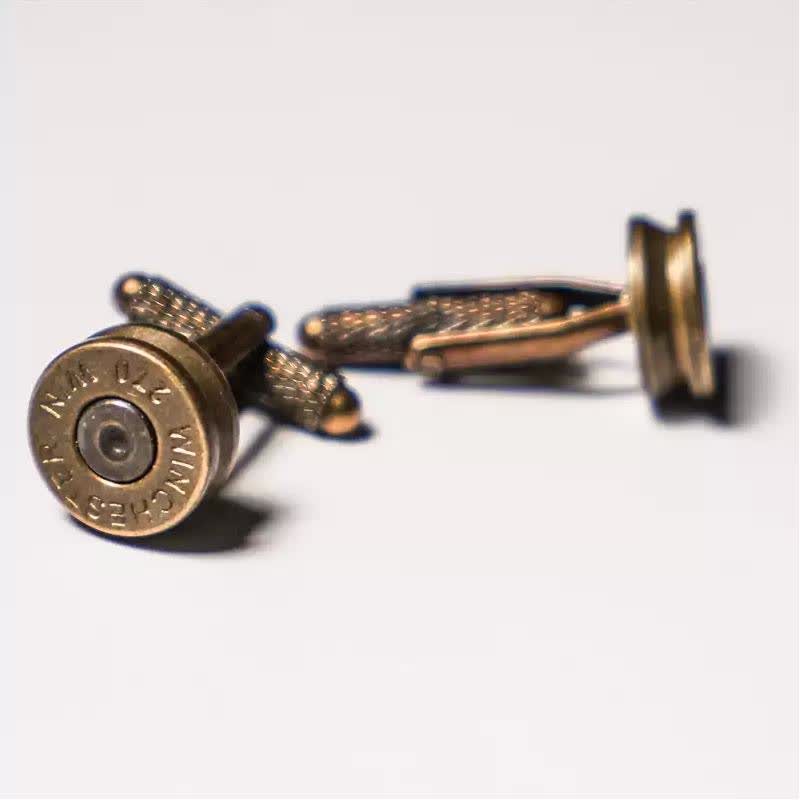 Gemelli da uomo in ottone con proiettile in stile antico - Ottone antico - image 0