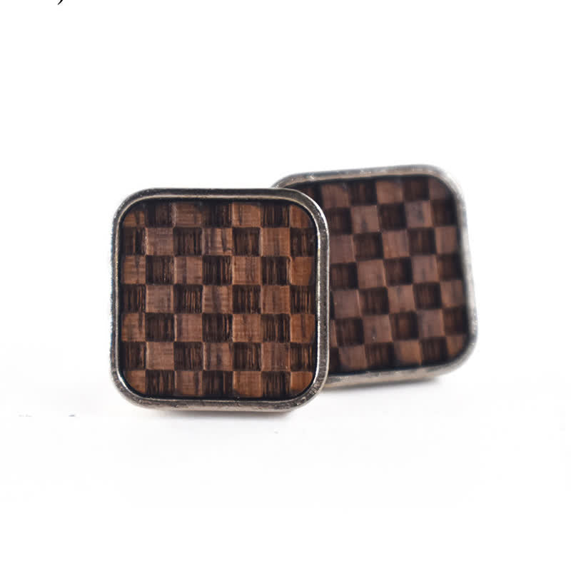 Gemelli da uomo in legno con piccoli quadrati a scacchiera scuri - Legno nero - image 0