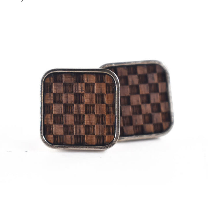 Gemelli da uomo in legno con piccoli quadrati a scacchiera scuri - Legno nero - image 0
