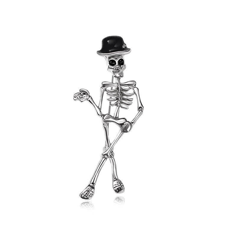 Spilla smaltata con cappello a forma di teschio scheletro horror - Nero - image 10