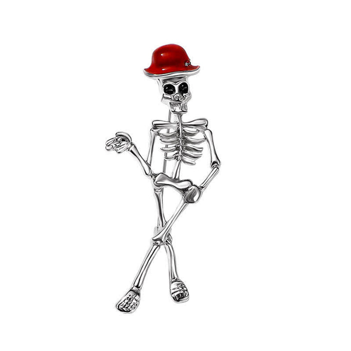 Spilla smaltata con cappello a forma di teschio scheletro horror - Rosso - image 8