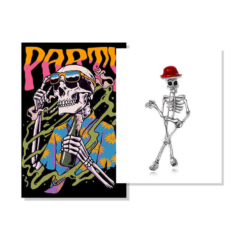 Spilla smaltata con cappello a forma di teschio scheletro horror - image 3