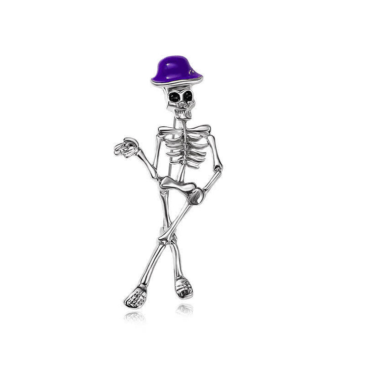 Spilla smaltata con cappello a forma di teschio scheletro horror - Viola - image 12