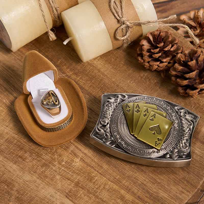 Funzionale fai da te fibbia per cintura con coltello nascosto in stile retrò Bull Ring - Poker d'oro - Senza cintura - Cintura non inclusa - image 50
