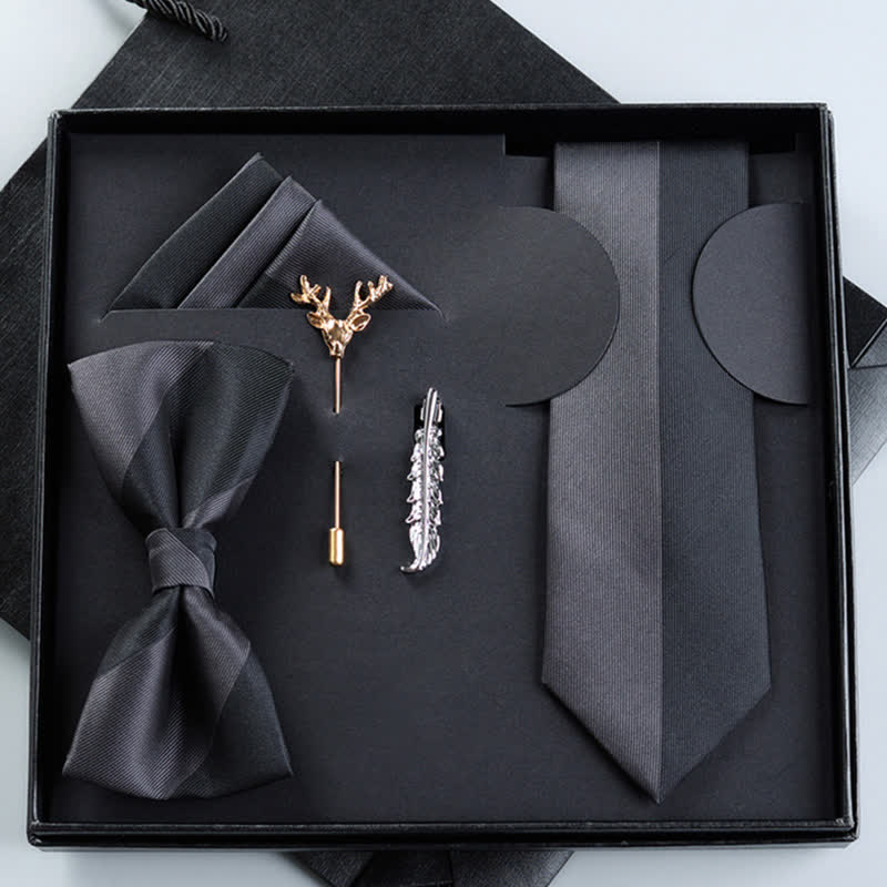 5 pezzi da uomo nero e grigio colore collisione cerniera cravatta papillon scatola regalo - Nero e grigio - image 0