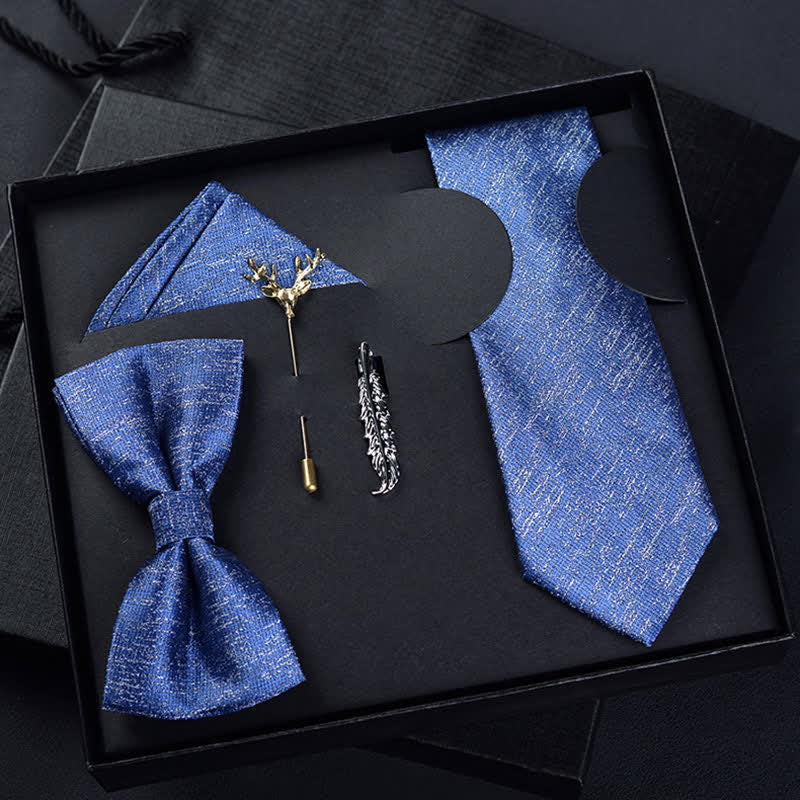 5 pezzi da uomo blu fresco twilled cerniera cravatta papillon scatola regalo - Blu - image 0