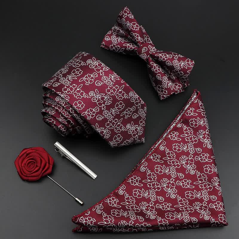 5 pezzi papillon da uomo bordeaux floreale Paisley scatola regalo - Floreale - image 3