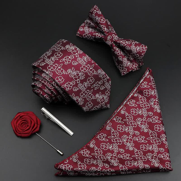 5 pezzi papillon da uomo bordeaux floreale Paisley scatola regalo - Floreale - image 3