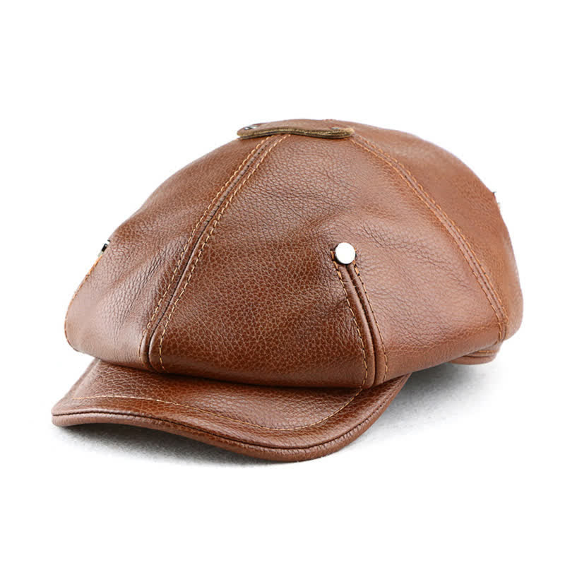 Cappello basco in pelle con rivetti, stile pittore ed artista chic - Marrone più chiaro - L (23 1/4"-23 5/8") - image 0