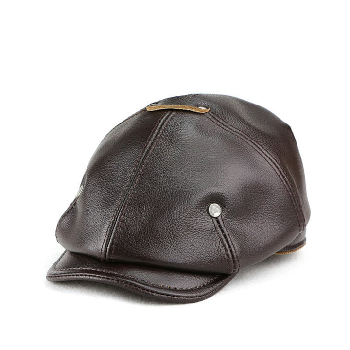 Cappello basco in pelle con rivetti, stile pittore ed artista chic - Marrone scuro - L (23 1/4"-23 5/8") - image 11