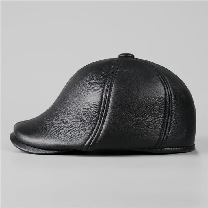 Cappello basco in pelle con paraorecchie caldi e berretto di edera nero - image 3