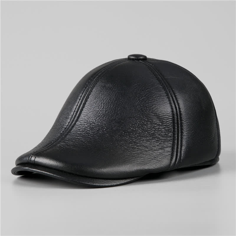 Cappello basco in pelle con paraorecchie caldi e berretto di edera nero - Nero - L (23 1/4"-23 5/8") - image 1