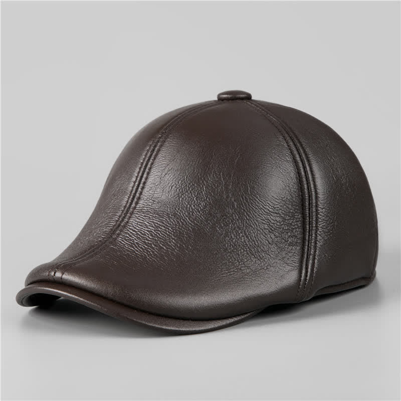 Cappello basco in pelle con paraorecchie caldi e berretto di edera nero - Caffè - L (23 1/4"-23 5/8") - image 7