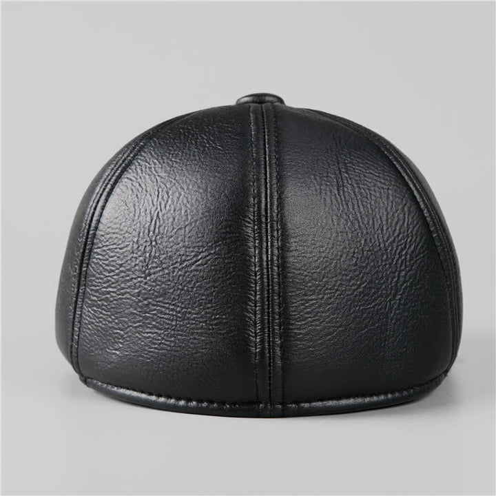 Cappello basco in pelle con paraorecchie caldi e berretto di edera nero - image 4
