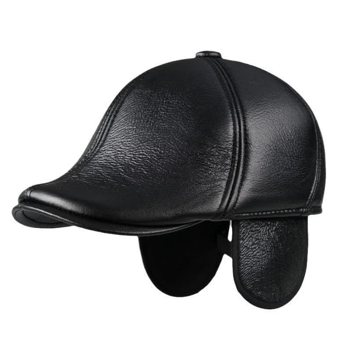 Cappello basco in pelle con paraorecchie caldi e berretto di edera nero - image 0