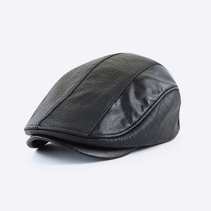Cappello basco in pelle con cuciture vintage e stampa alligatore - Nero - Misura M (22"-22 7/8") - image 7