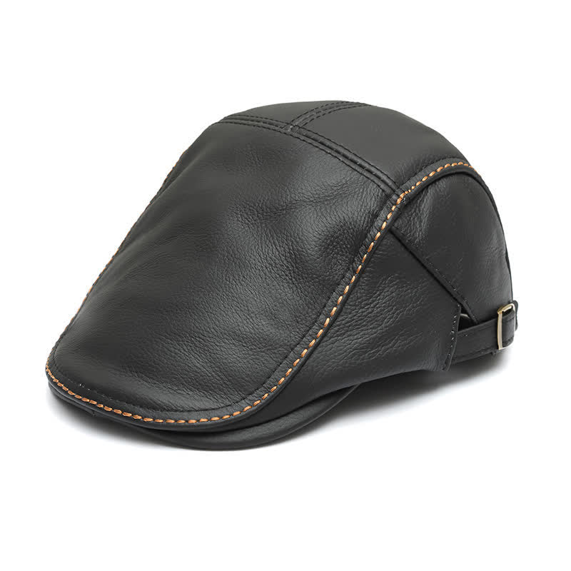 Berretto piatto da tassista con visiera in vera pelle - Nero - Regolabile (circa 21 5/8"-23 5/8") - image 12