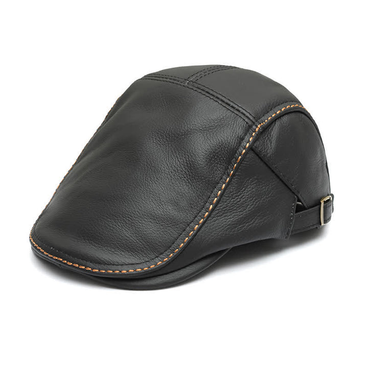 Berretto piatto da tassista con visiera in vera pelle - Nero - Regolabile (circa 21 5/8"-23 5/8") - image 12