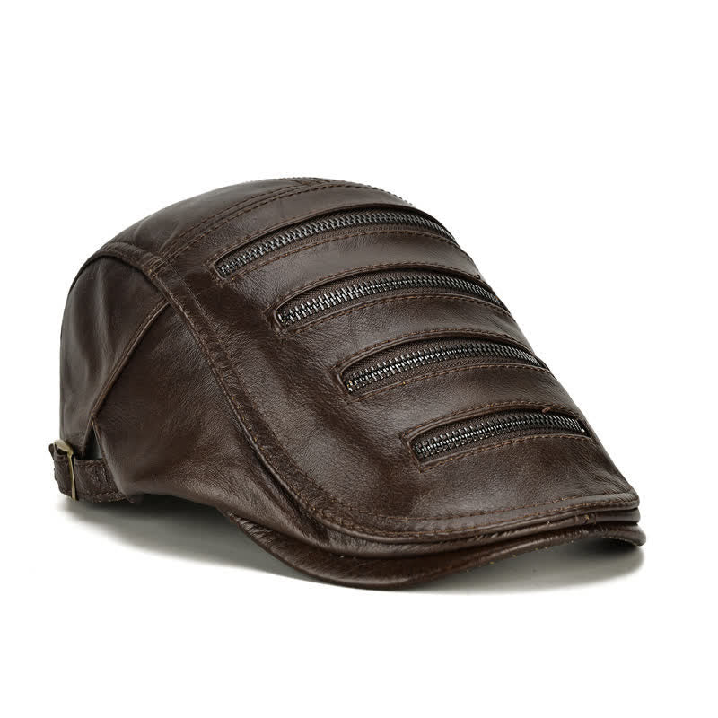 Cappello basco in pelle con decorazione a cerniera orizzontale - image 2