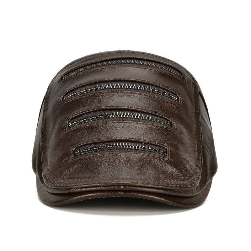 Cappello basco in pelle con decorazione a cerniera orizzontale - image 1