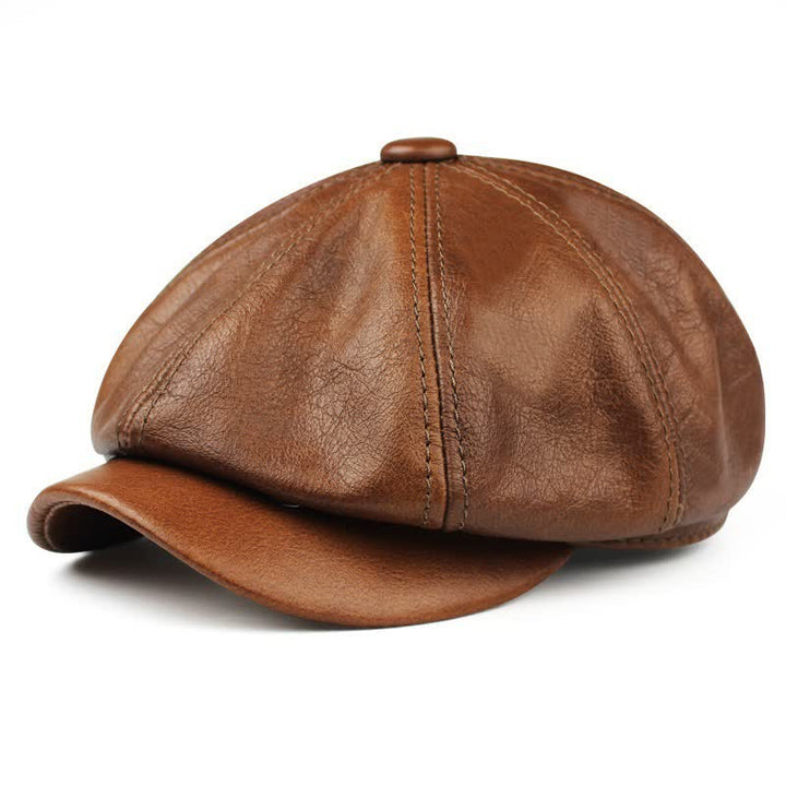 Cappello basco in pelle retrò Gatsby classico da giornalaio - Marrone - L (23 1/4"-23 5/8") - image 0