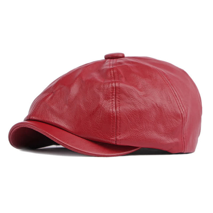 Cappello basco ottagonale in pelle tinta unita - Rosso - Regolabile (21 5/8"-23 5/8") - image 12